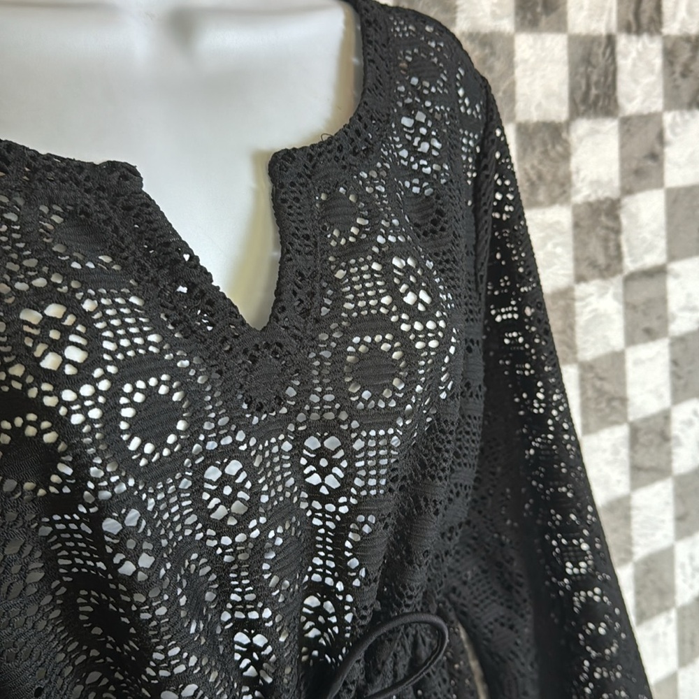 Islander medium M black lace swimsuit cover tunic black - Picture 2 of 8